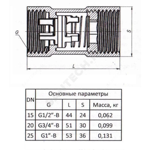 Клапан обр лат пруж КОП Ду20 Ру16 м/м д/пласт Пензапромарматура 001021000