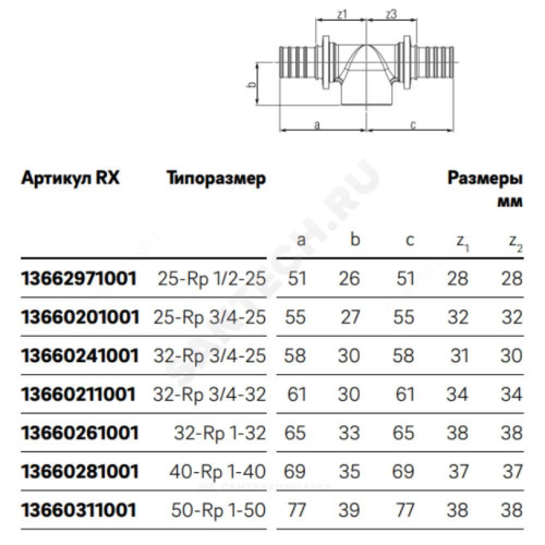 Тройник PE-X бр аксиал Дн25х3/4