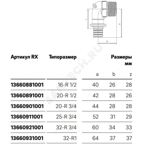 Угольник PE-X бр аксиал Дн20х3/4