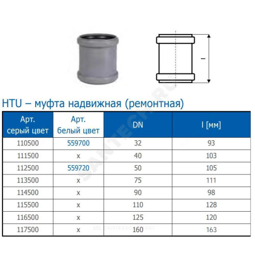 Муфта PP-H ремонт сер б/н Дн50 в/к HTU Ostendorf 112500