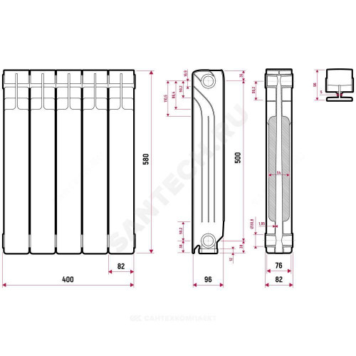 Радиатор алюм Alpha S500A2 500 5 секц 1060Вт Ogint