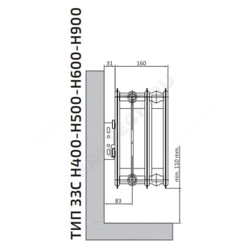 Радиатор панель С 33 400х1800 4474Вт бок/п RAL9016 Heaton Plus