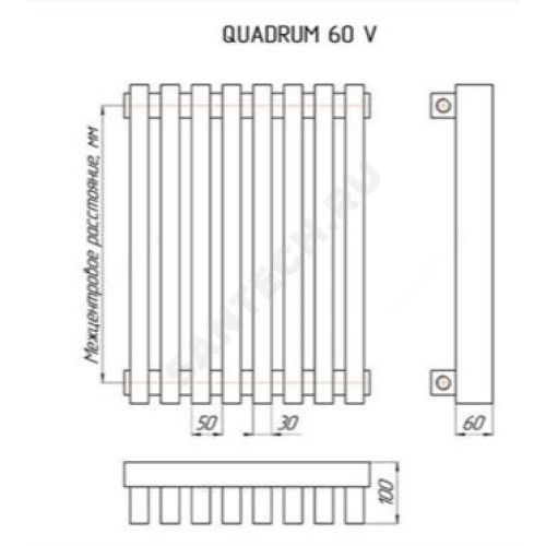 Радиатор трубч QUADRUM 60V 1-1750 8 секц без т/кл ниж/п прав RAL1Т104S9016 КЗТО