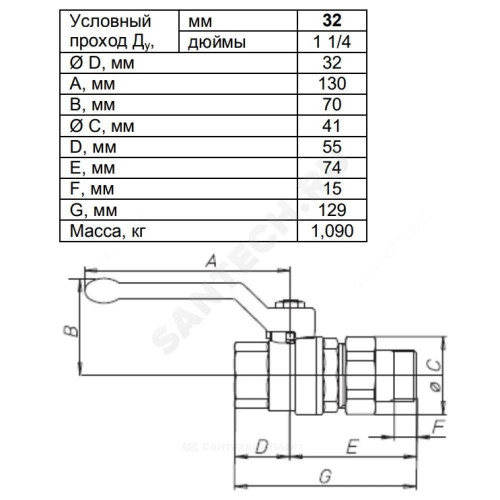 Кран шар лат BVR-F нк Ду32 Ру40 м/амер полн рыч Danfoss 065B8206