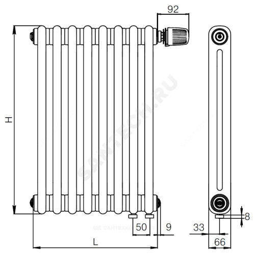 Радиатор трубч TUBOG VENTIL 36 секц т/кл ниж/п DV1 RAL9016 RIFAR TUB 2042-36