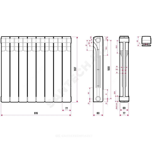 Радиатор бимет Ultra Plus 500 8 секц 1144Вт Ogint