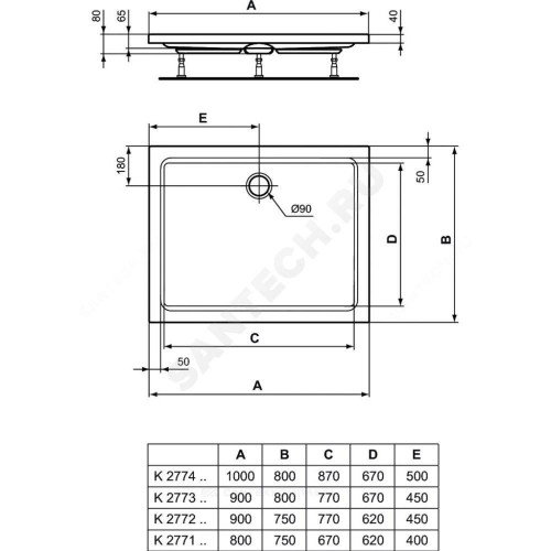 Поддон акр HOTLINE 100х80х7 прямоуг б/п Ideal Standard K277401