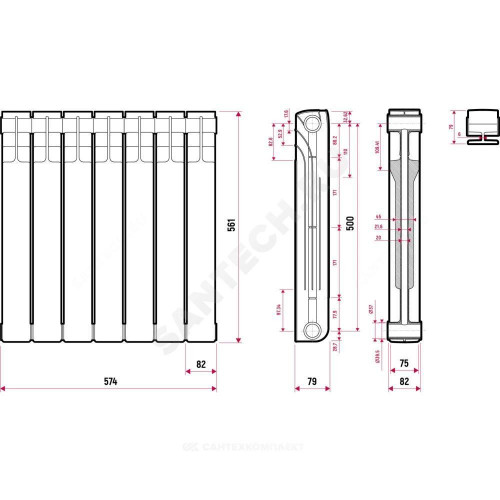 Радиатор бимет Ultra Plus S500B1 500 7 секц 1141Вт Ogint