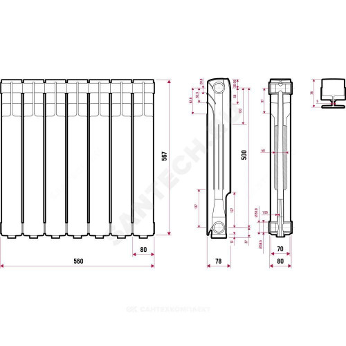 Радиатор алюм Delta Plus S500A7 500 7 секц 1001Вт Ogint