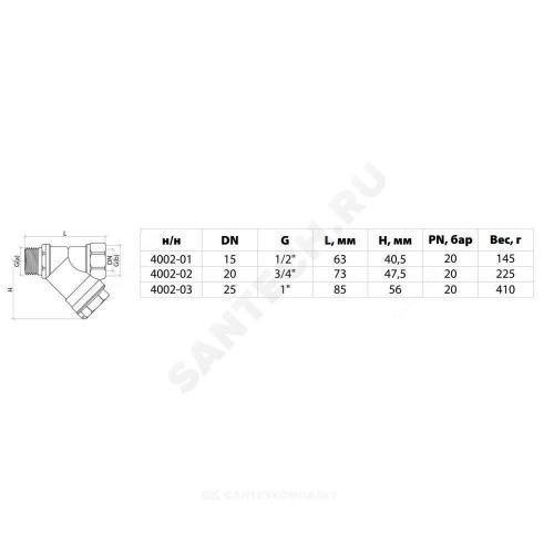 Фильтр Y-обр лат 4002 Ду15 Ру20 м/р Aquasfera 4002-01