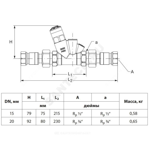 Клапан т/стат баланс бронз AHT Ду20 Ру10 м/м Kvs1.8 Danfoss 003Z1530