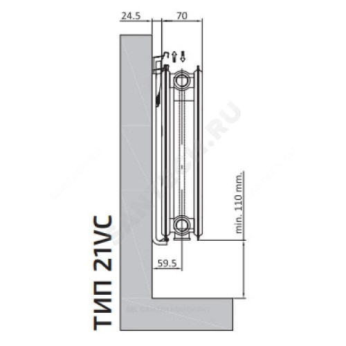 Радиатор панель VC 21 500х400 694Вт ниж/п в/к RAL9016 Heaton Plus