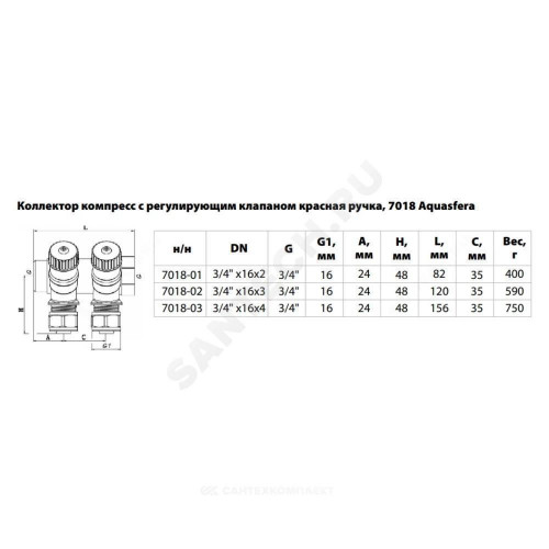 Коллектор лат клап рег красн 3/4