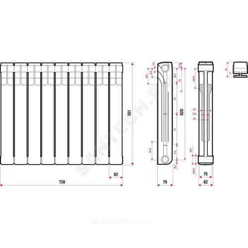 Радиатор бимет Ultra Plus S500B1 500 9 секц 1467Вт Ogint