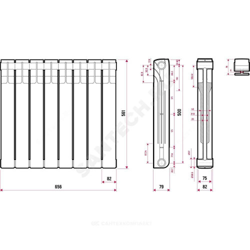 Радиатор бимет Ultra Plus S500B1 500 8 секц 1304Вт Ogint