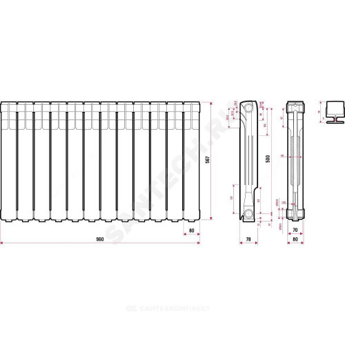 Радиатор алюм Delta Plus S500A7 500 12 секц 1716Вт Ogint
