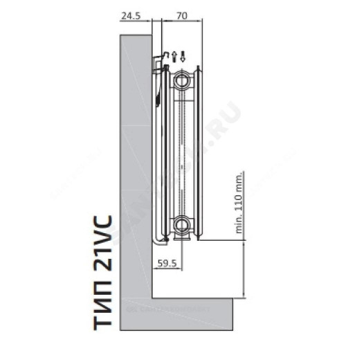 Радиатор панель VC 21 400х1600 2308Вт ниж/п в/к RAL9016 Heaton Plus