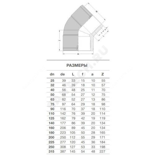 Отвод ПЭ100 эл/св Дн40х45гр Ру16 SDR11 EUROSTANDARD 2116160040