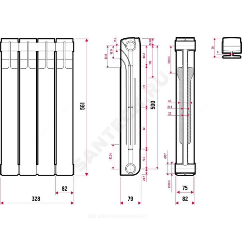 Радиатор бимет Ultra Plus S500B1 500 4 секц 652Вт Ogint