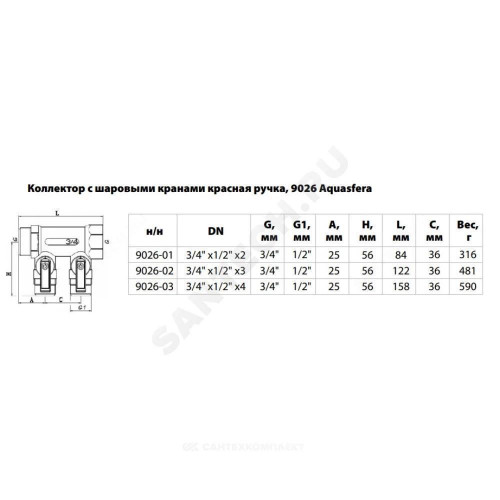Коллектор лат шар/к красн 3/4