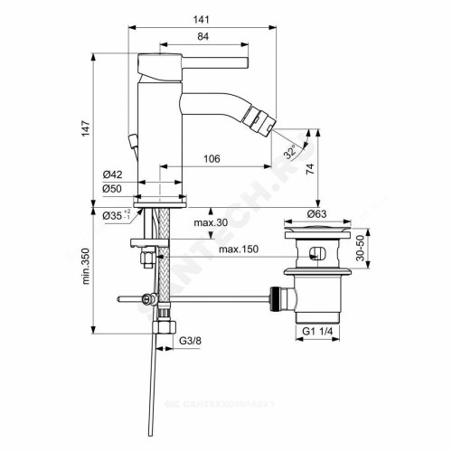 Смес/биде CERALINE однор лит/изл дон/кл Ideal Standard BC197AA