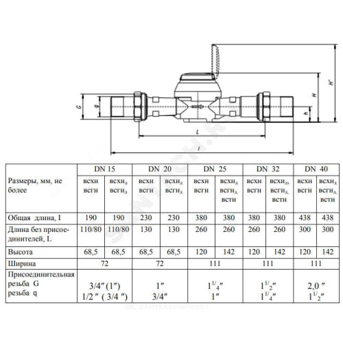 Счетчик г/в ВСГН Ду32 150С L260 б/к Тепловодомер R120-032-320-B54