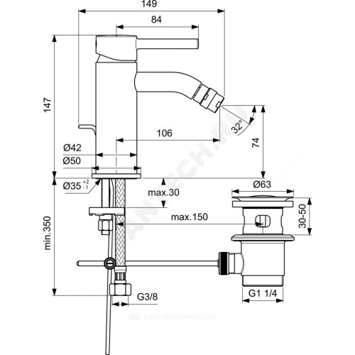 Смес/биде CERALINE однор лит/изл дон/кл Ideal Standard BC197XG