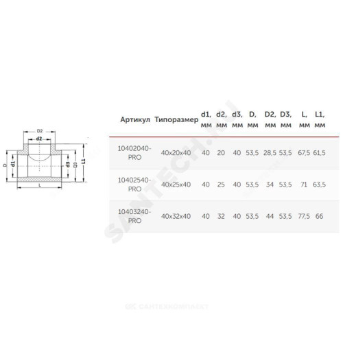 Тройник PP-R бел перех Дн40х20х40 PRO VALFEX 10402040-PRO