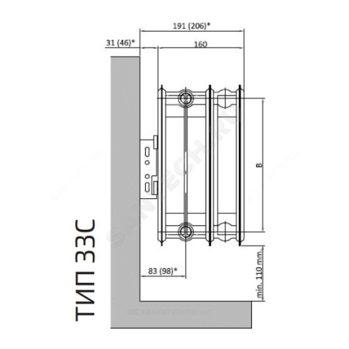 Радиатор панель С 33 300х400 776Вт бок/п RAL9016 Heaton Smart